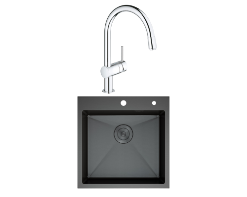 Комплект Мойка D K DKS505006 графит + Смеситель Grohe Minta 3291800E хром