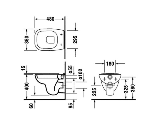Duravit D-Code Унитаз подвесной 35х48см., компакт с вертикальным смывом, цвет: белый . 22110900002