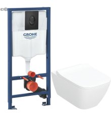 Комплект Унитаз подвесной Geberit Smyle Square 500.685.01.1 + Инсталляция Grohe Rapid SL 1000044 3 в 1 с панелью смыва