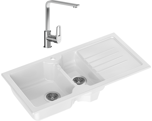 Комплект Мойка кухонная Domaci Сиена 54100-101 белый глянец + Смеситель STWORKI HDA3338XH