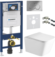Комплект Унитаз подвесной SantiLine SL-5007 безободковый, с микролифтом + Крепления Geberit Duofix 111.815.00.1 к стене + Шумоизоляция 156.050.00.1 + Инсталляция UP 320 111.300.00.5 + Кнопка Sigma 01 115.770.21.5 хром