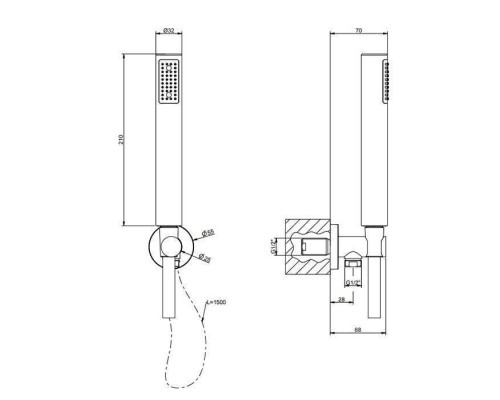 Gessi Emporio shower Душевой гарнитур, состоящий из вывода воды, держателя, шланга 1,5м и лейки, цвет: Finox Brushed Nickel. 38726#149