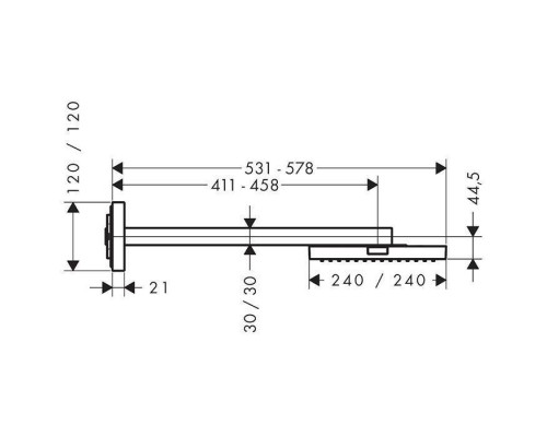 Axor Shower Верхний душ 24x24см., с настенным держателем 41.1-45.8см., цвет: сталь. 10925800 Axor Shower Верхний душ 24x24см., с настенным держателем 41.1-45.8см., цвет: сталь. 10925800