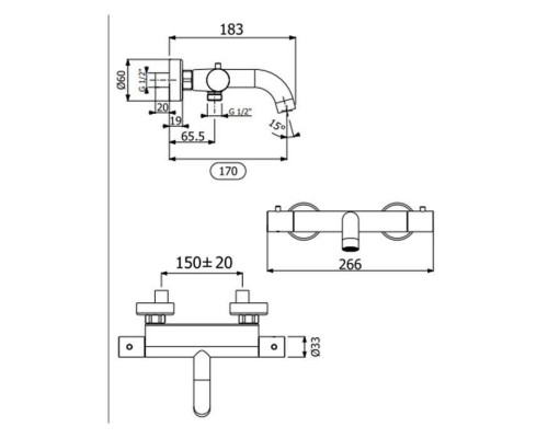 Carimali Rigoletto Смеситель для ванны, настенный, 2 потока, латунные ручки, цвет: хром. 21615-CR