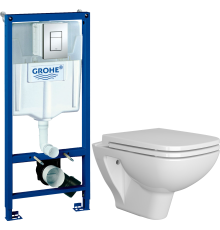 Комплект Унитаз подвесной VitrA Berg 5507B003-6280 с микролифтом + Инсталляция Grohe Rapid SL 38772001 3 в 1 с кнопкой смыва