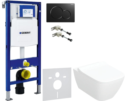 Комплект Унитаз подвесной Geberit Smyle Square 500.685.01.1 с микролифтом + Крепления Duofix 111.815.00.1 к стене + Шумоизоляция 156.050.00.1 + Инсталляция UP 320 111.300.00.5 + Кнопка Sigma 01 115.770.DW.5 черная