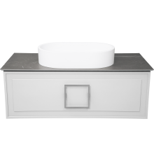 Тумба с раковиной La Fenice Cubo 100 подвесная, bianco, ручка хром, столешница черный мрамор, раковина матовая белая