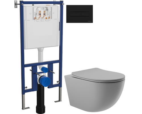 Комплект Унитаз подвесной Aqueduto Ovo OVO0130 безободковый, с микролифтом, серый матовый + Инсталляция DIWO 4501 + Кнопка 7323 черная матовая Комплект Унитаз подвесной Aqueduto Ovo OVO0130 безободковый, с микролифтом, серый матовый + Инсталляция DIWO 4501 + Кнопка 7323 черная матовая
