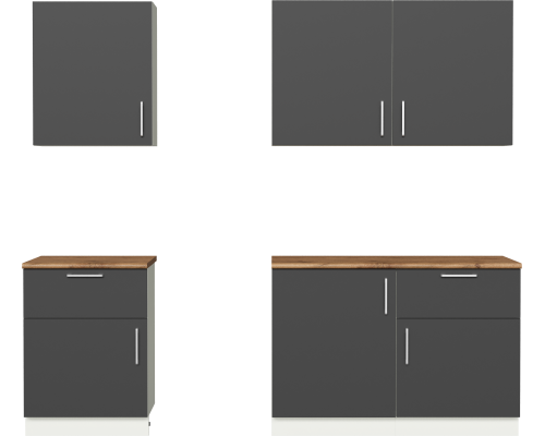 Кухонный гарнитур Domaci Болонья 240 см, фасад графит, ручка хром, столешница дуб вотан KUH-708358