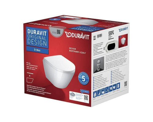 Duravit D-Neo Унитаз подвесной 48х37см, безободковый, сиденье микролифт, цвет: белый. 45880900A1 (2588090000+0021690000)