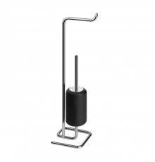 Gessi Goccia Стойка 61.4см., с держателем для туалетной бумаги и ершиком, напольная, цвет: хром/черный. 38068#031