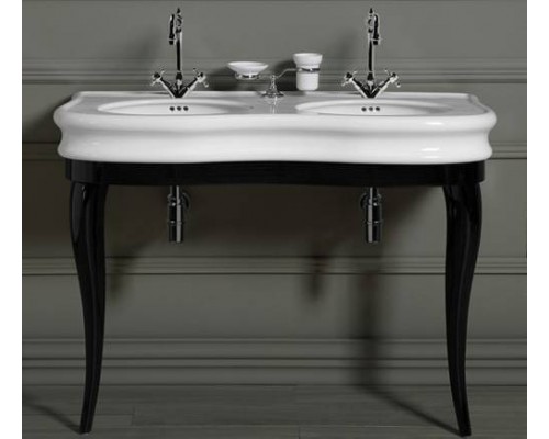 SIMAS Lante Комплект мебели, консоль 111х50.4см, с двойной раковиной на 2 отв., зеркало овальное, напольный, цвет: черный. LAM120 nero,  LA12bi*1