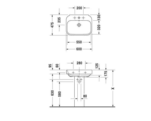 Duravit Happy D.2 Раковина 60х47.5 см, 3 отв., цвет: белый. 2316600030