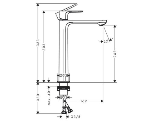 Hansgrohe Rebris S Смеситель для раковины, высокий, 1 отв., без донного клапана, цвет: хром. 72582000