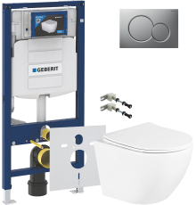 Комплект Унитаз подвесной BelBagno Uno BB3105CHR/SC + Крепления Geberit Duofix 111.815.00.1 к стене + Шумоизоляция 156.050.00.1 + Инсталляция UP 320 111.300.00.5 + Кнопка Sigma 01 115.770.JQ.5 лакированная, матовый хром