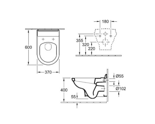 VilleroyBoch Hommage Унитаз 37х60х34.5см., подвесной, CeramicPlus, цвет: альпийский белый. 6661B0R1