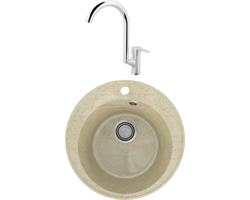 Комплект Мойка кухонная Practik PR-M 475-002 слоновая кость + Смеситель MEGA Snow MG-SH03 хром