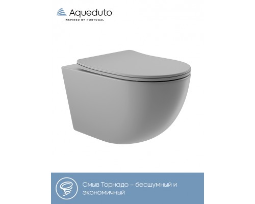 Унитаз подвесной Aqueduto Ovo Tornado OVOT2130 безободковый, с микролифтом, матовый серый