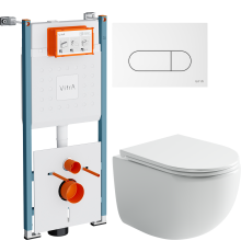Комплект Унитаз подвесной Ceramicanova UP Rimless CN4007 белый + Инсталляция VitrA V-Fix Core 732-5800-01PV + Кнопка Root Round 740-2200 белая глянцевая