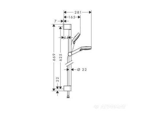 Hansgrohe Crometta Vario Unica Душевой набор: штанга 650mm, ручной душ, 2jet (Rain, IntenseRain), шланг, цвет: белый/хром. 26532400 Hansgrohe Crometta Vario Unica Душевой набор: штанга 650mm, ручной душ, 2jet (Rain, IntenseRain), шланг, цвет: белый/хром. 26532400