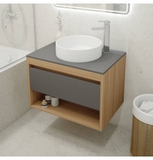 Тумба с раковиной Teymi Ritta 75, дуб эврика, матовый графит, раковина Lina D41