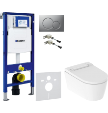 Комплект Унитаз подвесной Geberit AquaClean Sela 146.224.11.1 альпийский белый + Крепления Duofix 111.815.00.1 к стене + Шумоизоляция 156.050.00.1 + Инсталляция UP 320 111.300.00.5 + Кнопка Sigma 01 115.770.JQ.5 лакированная, матовый хром