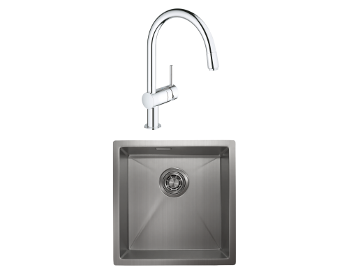 Комплект Мойка Granula 4445U, сталь сатин + Смеситель Grohe Minta 3291800E хром