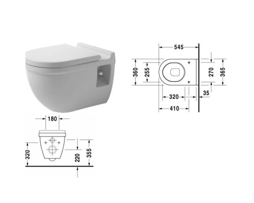 Duravit Starck 3 Унитаз подвесной Comfort, с вертикальным смывом, высота сиденья + 5см, 6,0л., 36x54.5см, Цвет: Белый. 2215090000