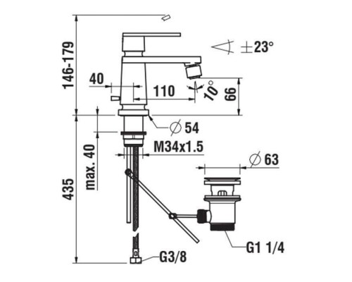 Laufen The New Classic Смеситель для биде, на 1 отв., с донным клапаном, цвет: хром. HF900510100000