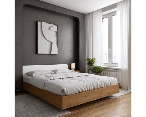 Кровать DIWO Кострома 2 160x200 см, с матрасом анатомическим, беспружинным, дуб вотан, белая