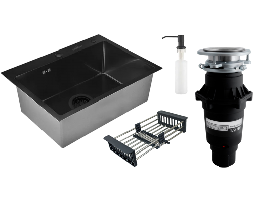 Комплект Мойка Wisent WS37050B с PVD покрытием, с раздвижным коландером и дозатором + Измельчитель Bone Crusher BC 810-SL Slim Line