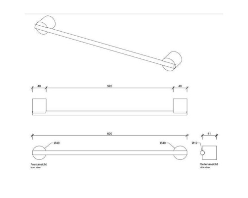 Decor Walther Black Stone HTE60 Полотенцедержатель 60см, подвесной, цвет: черный матовый / хром. 0975264 Decor Walther Black Stone HTE60 Полотенцедержатель 60см, подвесной, цвет: черный матовый / хром. 0975264