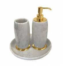 3SC Elegance Коплект: стакан, дозатор, лоток,  мрамор bianco carrara/, цвет: золото 24к. Lucido. EL99ABCGD