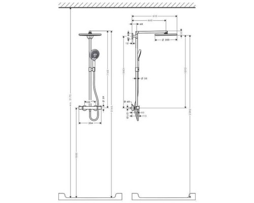 Hansgrohe Raindance S Showerpipe 300мм 1jet Душевая система, верхний душ 30см., с термостатическим смесителем и ручным душем, цвет: хром. 27114000 Hansgrohe Raindance S Showerpipe 300мм 1jet Душевая система, верхний душ 30см., с термостатическим смесителем и ручным душем, цвет: хром. 27114000
