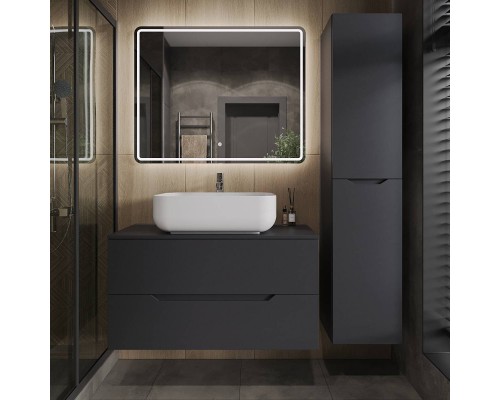 Мебель для ванной комнаты Orange Line 100, подвесная, 2 ящика, матовый графит с раковиной B03-600W