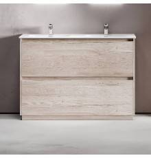 Тумба с раковиной Sancos Libra Floor 120 двойная белая раковина CN7004, дуб галифакс натуральный