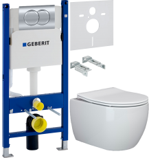 Комплект Унитаз подвесной Ceramicanova Play CN3001 с микролифтом, безободковый + Шумоизоляция Geberit 156.050.00.1 + Инсталляция Duofix Delta 458.149.21.1 с кнопкой смыва, хром
