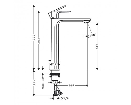 Hansgrohe Rebris E Смеситель для раковины, 1 отв., CoolStart, с донным клапаном, цвет: хром. 72581000 Hansgrohe Rebris E Смеситель для раковины, 1 отв., CoolStart, с донным клапаном, цвет: хром. 72581000