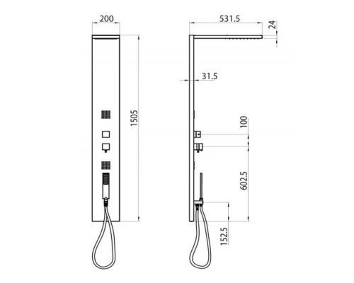 Bossini Manhattan Душевая панель из стали, 150х20х53см, с 4мя функциями, термостат, настенная, цвет: хром. L00897.030