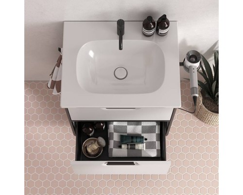 Burgbad Vry Комплект мебели 63х49.6х62.2cм., подвесной, 2 ящика, c раковиной, с 1 отв., ручка черная матовая, цвет: белый матовый. SIIX060,  SGUX063 F6019 C0001,  ACJW001