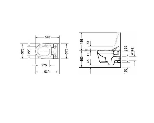 DURAVIT Me by Starck Унитаз подвесной безободковый 57х37см, для крышки-биде Sensowash, с креплением, цвет: белый. 2529590000, 613000012004300 DURAVIT Me by Starck Унитаз подвесной безободковый 57х37см, для крышки-биде Sensowash, с креплением, цвет: белый. 2529590000, 613000012004300