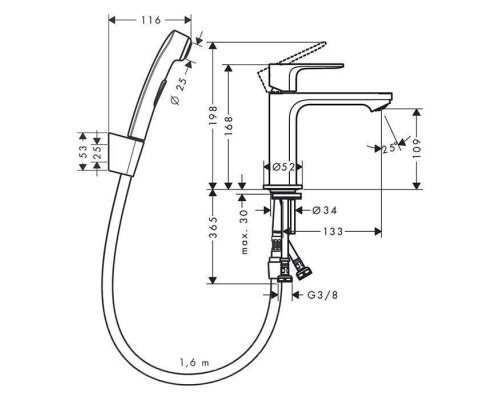 Hansgrohe  Rebris S Смеситель для раковины 110, с гигиеническим душем, цвет: черный матовый. 72215670