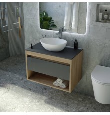 Тумба с раковиной Teymi Ritta 65, дуб эврика, матовый графит, раковина Lori 40