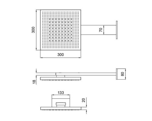 Almar Velvet Верхний душ 30х30см, 2 режима, с настенным держателем, цвет: оружейный металл брашированный PVD. E044277.GM