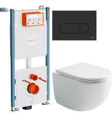 Комплект Унитаз подвесной Ceramicanova UP Rimless CN4007 белый + Инсталляция VitrA V-Fix Core 732-5800-01PV + Кнопка Root Round 740-2211 черная матовая
