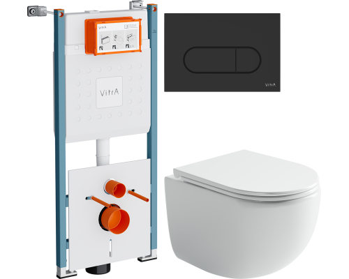 Комплект Унитаз подвесной Ceramicanova UP Rimless CN4007 белый + Инсталляция VitrA V-Fix Core 732-5800-01PV + Кнопка Root Round 740-2211 черная матовая Комплект Унитаз подвесной Ceramicanova UP Rimless CN4007 белый + Инсталляция VitrA V-Fix Core 732-5800-01PV + Кнопка Root Round 740-2211 черная матовая