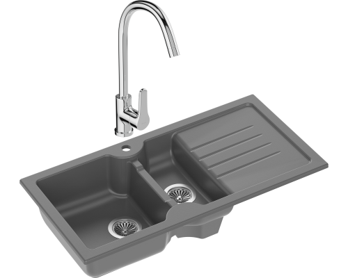 Комплект Мойка кухонная Domaci Сиена 54100-112 антрацит + Смеситель Ливорно 33110-205/1CG-IG11