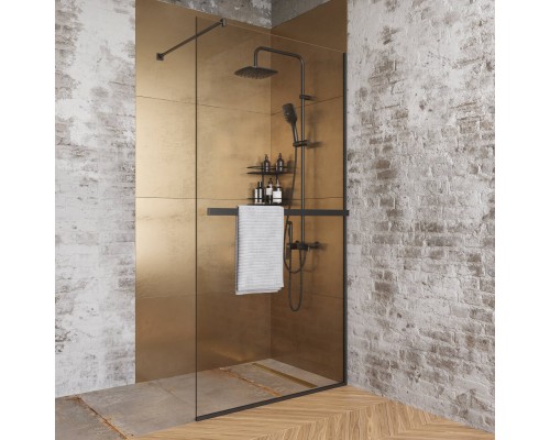 Душевая перегородка DIWO Элиста 100 см, профиль черный матовый, с полотенцедержателем