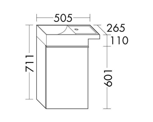 Burgbad Yumo База подвесная 50х72х26 см, с раковиной, 1 отв., крючок, держ т/б, цвет: Velvet walnut. SFKP051 L F3722 C0001*1