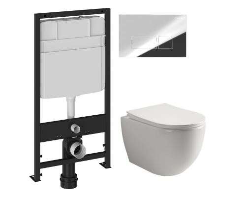 Комплект Унитаз подвесной Ceramicanova Mia Rimless CN1805 + Инсталляция EWRIKA ProLT 0026-2020 + Кнопка 0041 хром